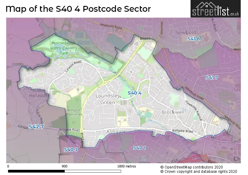 Map of the S40 4 and surrounding postcode sector