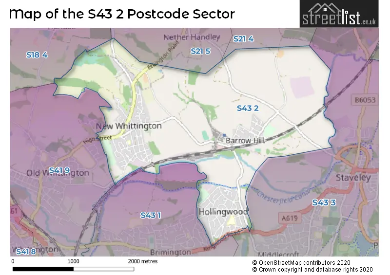 Map of the S43 2 and surrounding postcode sector