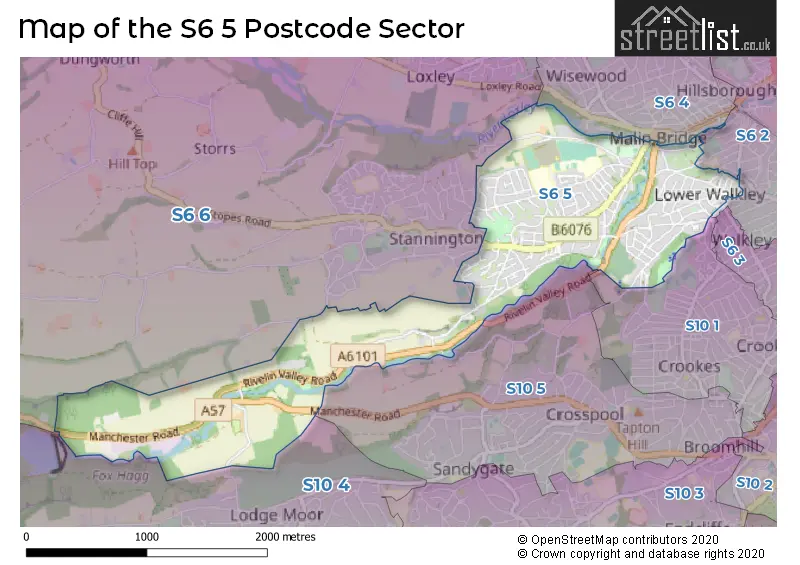 Map of the S6 5 and surrounding postcode sector