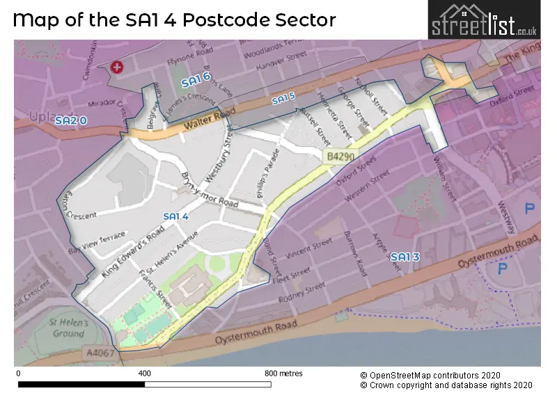 Map of the SA1 4 and surrounding postcode sector