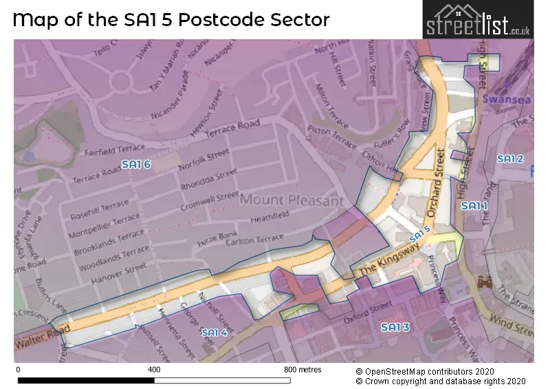 Map of the SA1 5 and surrounding postcode sector