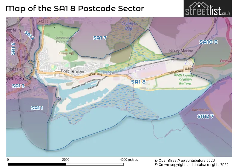 Map of the SA1 8 and surrounding postcode sector