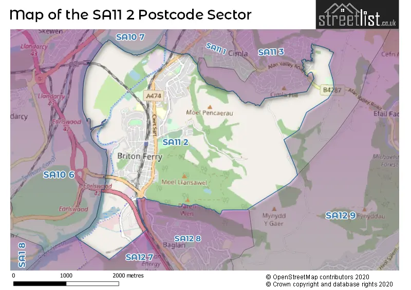 Map of the SA11 2 and surrounding postcode sector