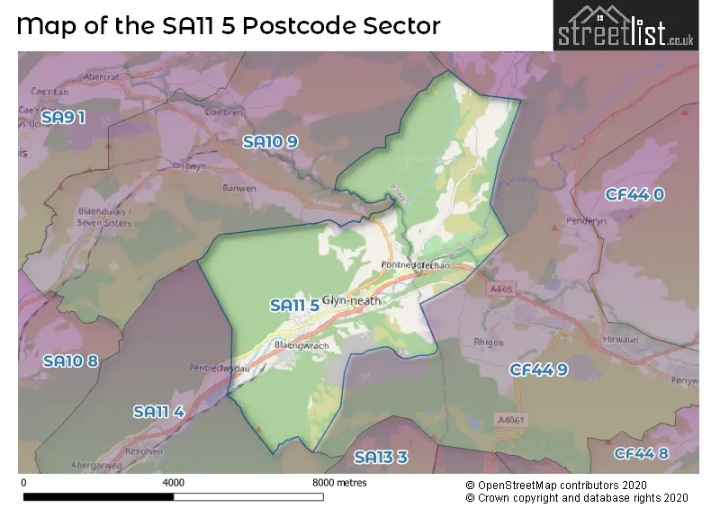 Map of the SA11 5 and surrounding postcode sector