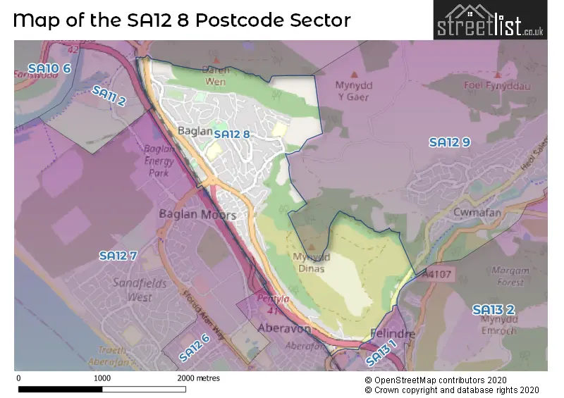 Map of the SA12 8 and surrounding postcode sector