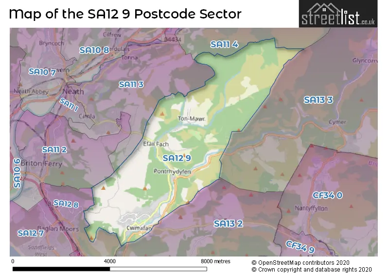 Map of the SA12 9 and surrounding postcode sector