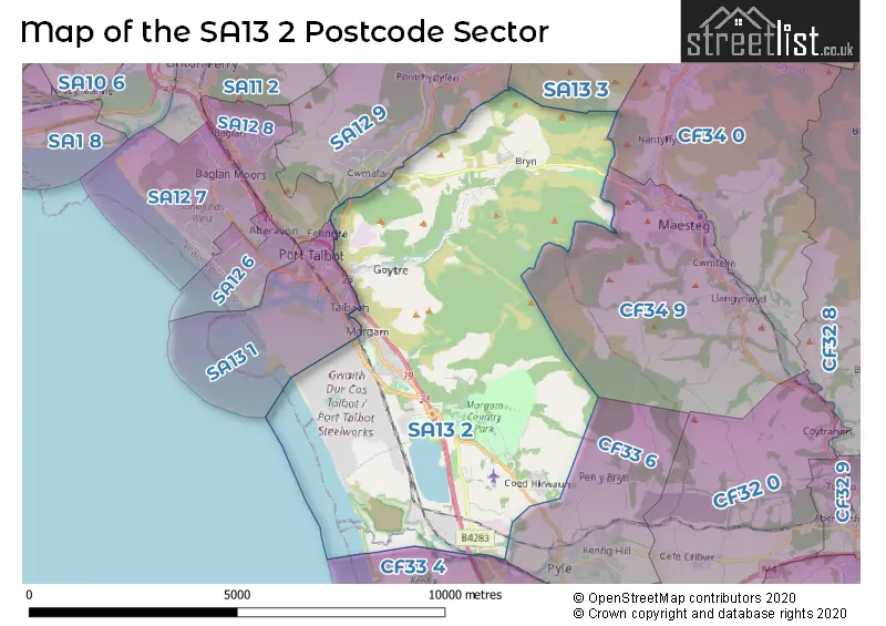 Map of the SA13 2 and surrounding postcode sector