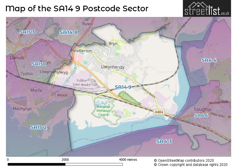 Map of the SA14 9 and surrounding postcode sector