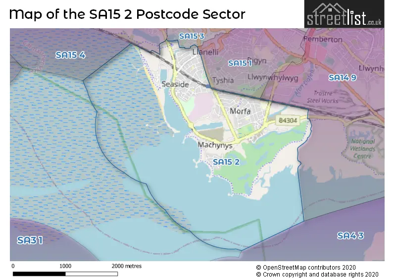 Map of the SA15 2 and surrounding postcode sector