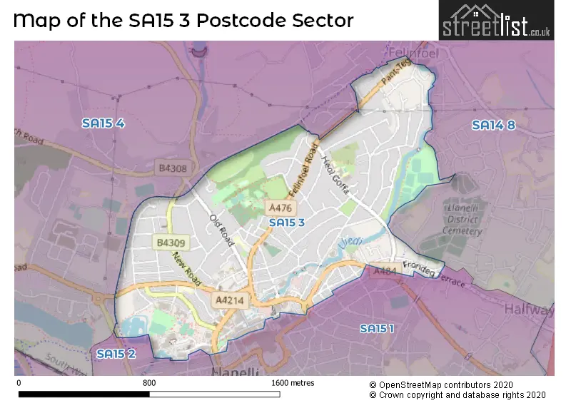 Map of the SA15 3 and surrounding postcode sector