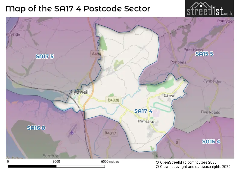 Map of the SA17 4 and surrounding postcode sector