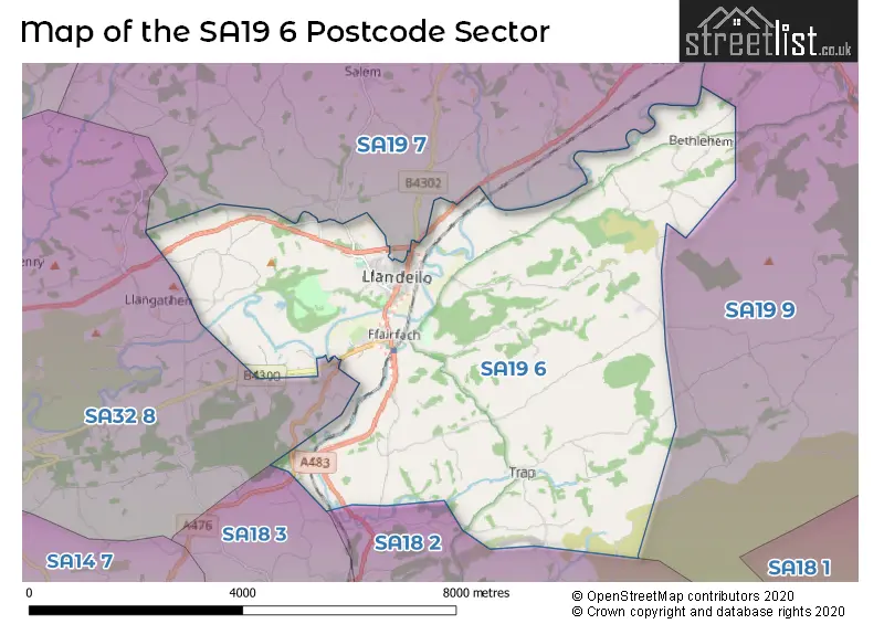 Map of the SA19 6 and surrounding postcode sector