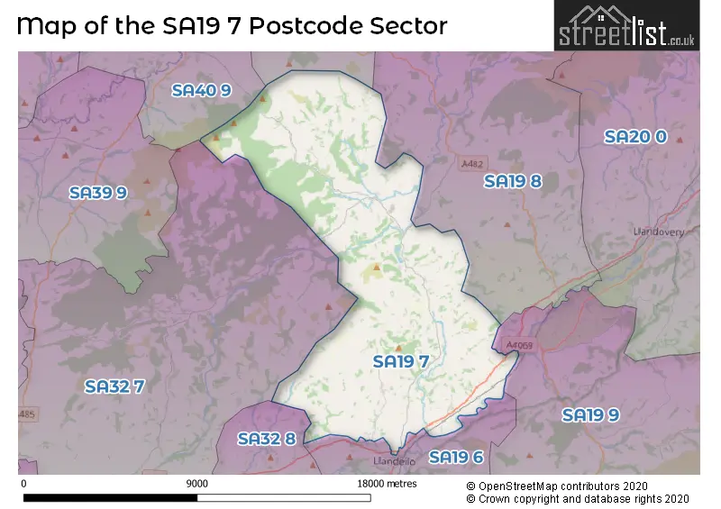 Map of the SA19 7 and surrounding postcode sector