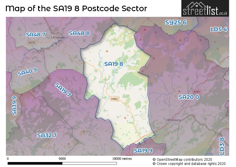 Map of the SA19 8 and surrounding postcode sector