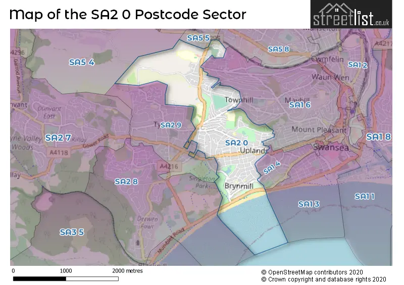 Map of the SA2 0 and surrounding postcode sector