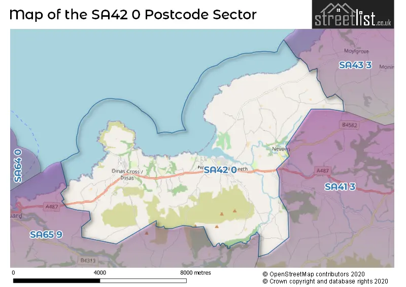 Map of the SA42 0 and surrounding postcode sector