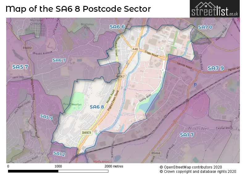 Map of the SA6 8 and surrounding postcode sector