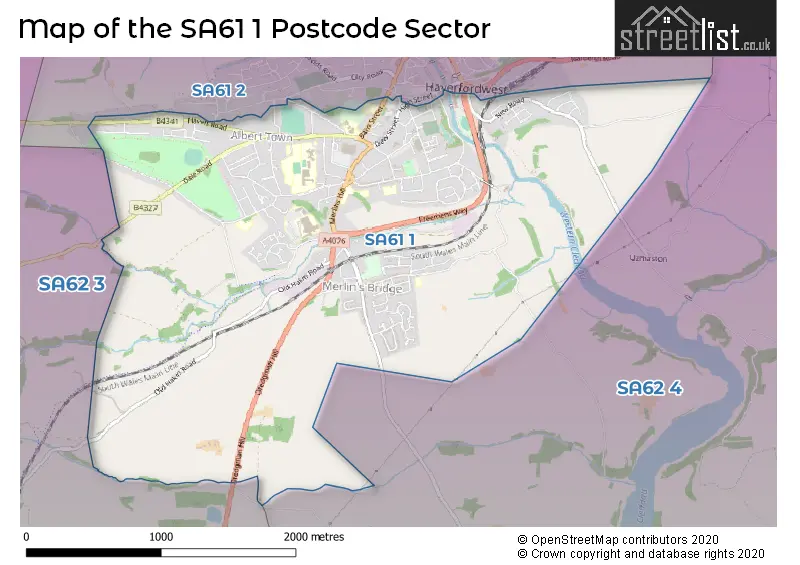 Map of the SA61 1 and surrounding postcode sector