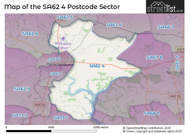 Map of the SA62 4 and surrounding postcode sector