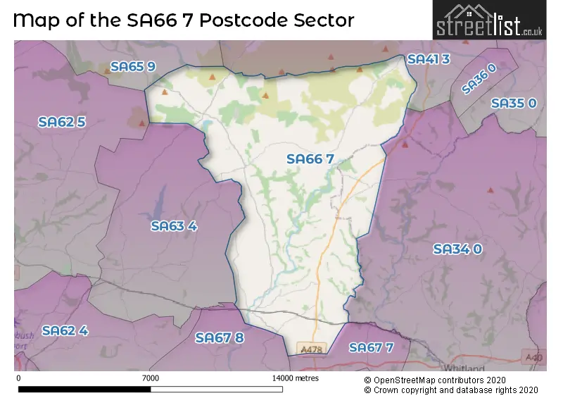 Map of the SA66 7 and surrounding postcode sector