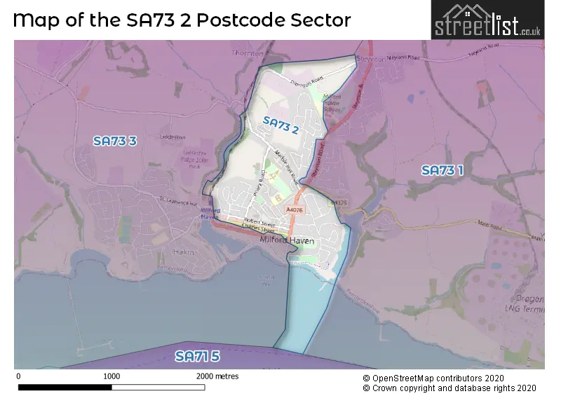 Map of the SA73 2 and surrounding postcode sector