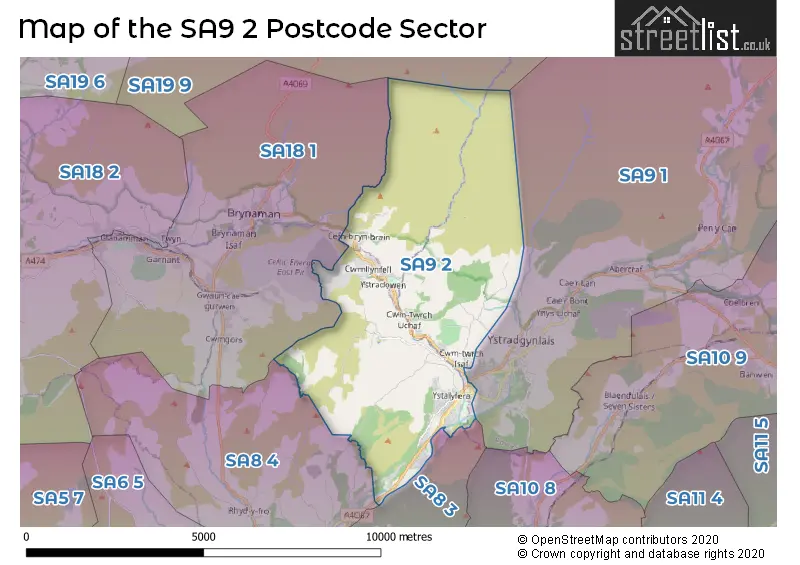 Map of the SA9 2 and surrounding postcode sector