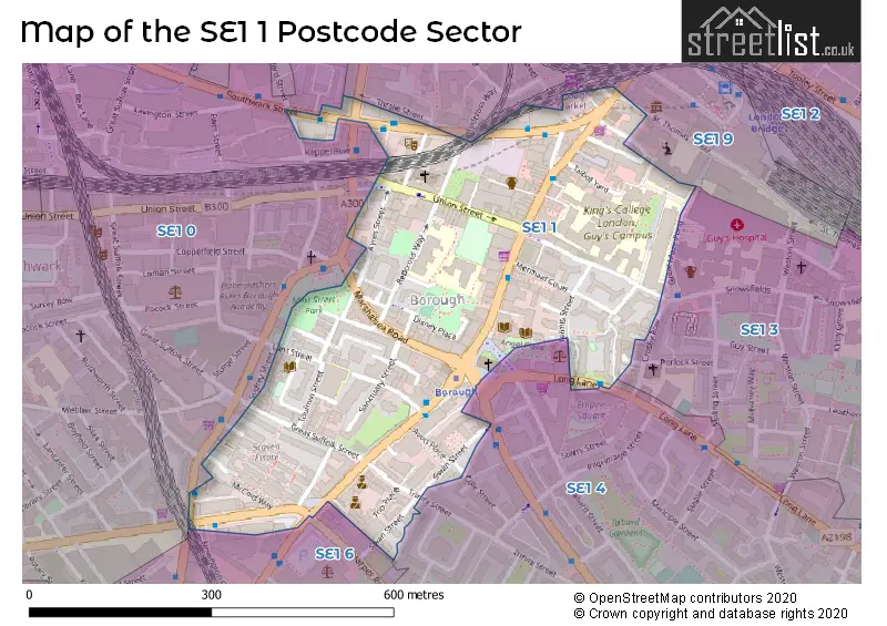Map of the SE1 1 and surrounding postcode sector