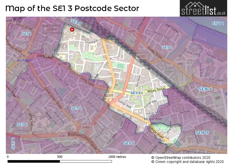 Map of the SE1 3 and surrounding postcode sector