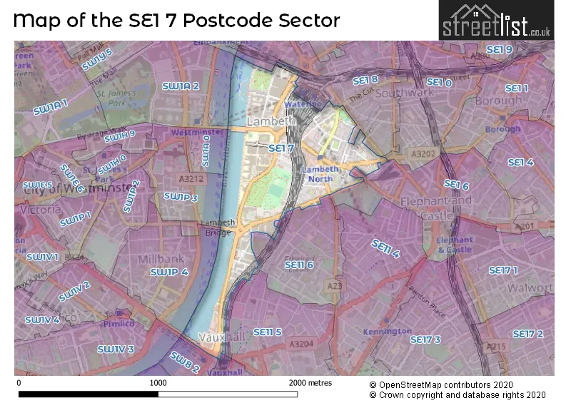 Map of the SE1 7 and surrounding postcode sector