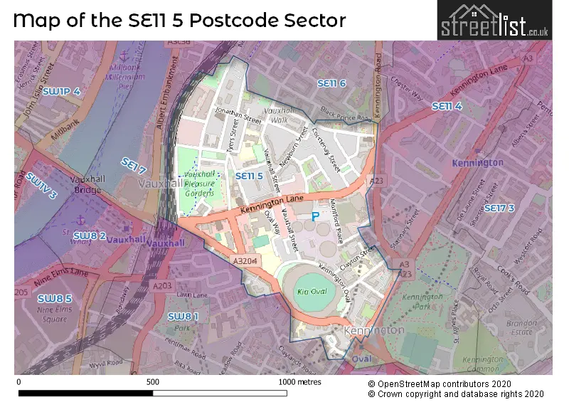 Map of the SE11 5 and surrounding postcode sector