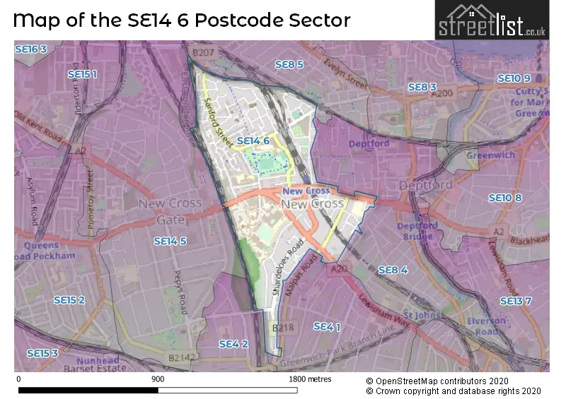 Map of the SE14 6 and surrounding postcode sector