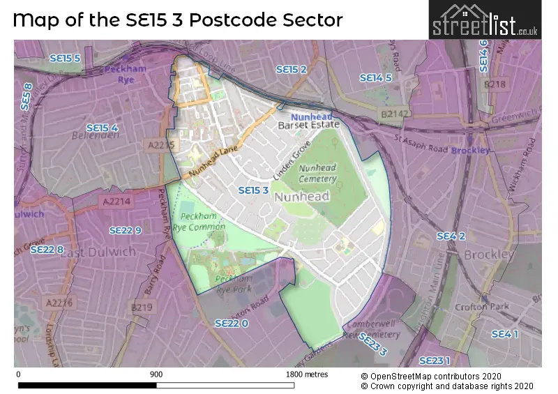 Map of the SE15 3 and surrounding postcode sector