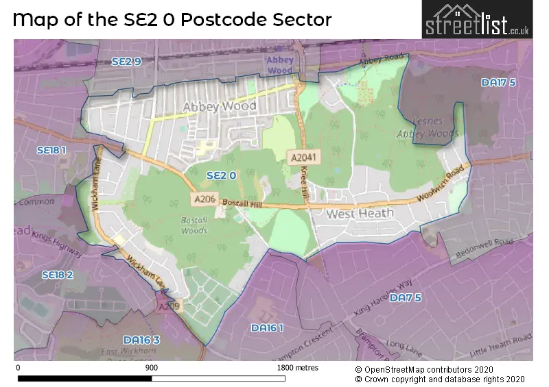 Map of the SE2 0 and surrounding postcode sector
