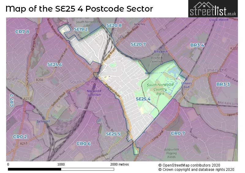 Map of the SE25 4 and surrounding postcode sector