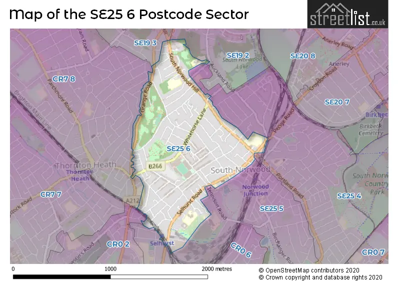 Map of the SE25 6 and surrounding postcode sector