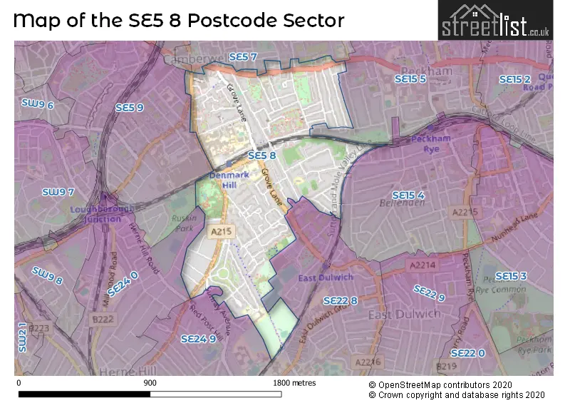 Map of the SE5 8 and surrounding postcode sector