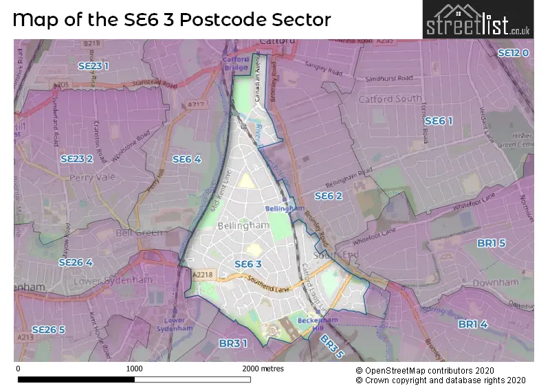 Map of the SE6 3 and surrounding postcode sector