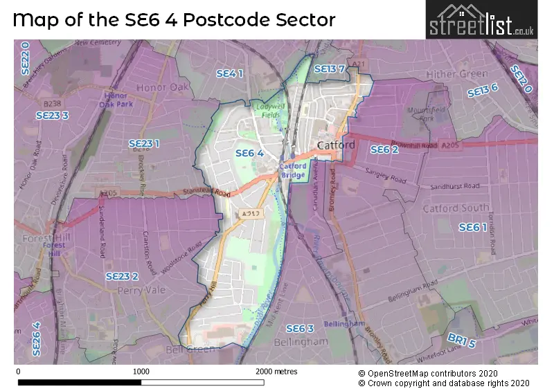 Map of the SE6 4 and surrounding postcode sector