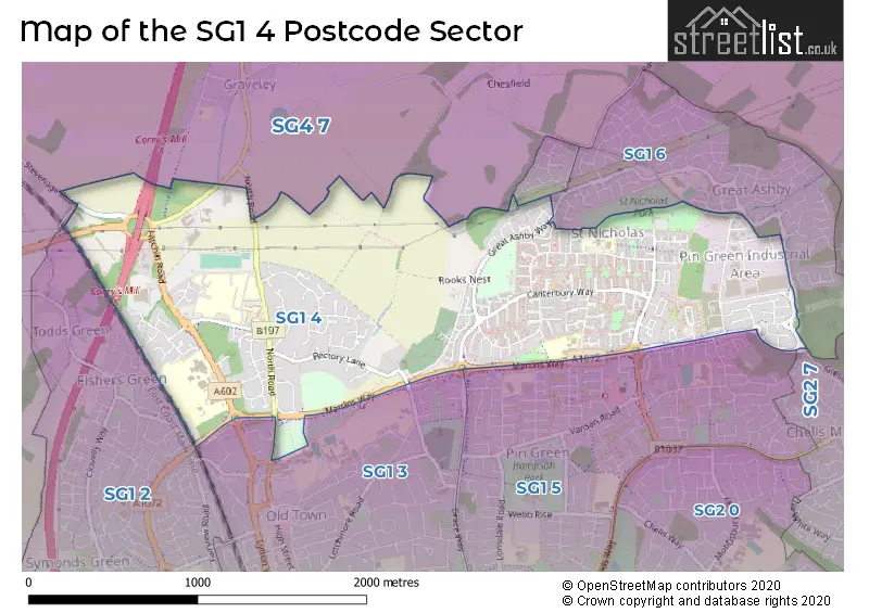 Map of the SG1 4 and surrounding postcode sector