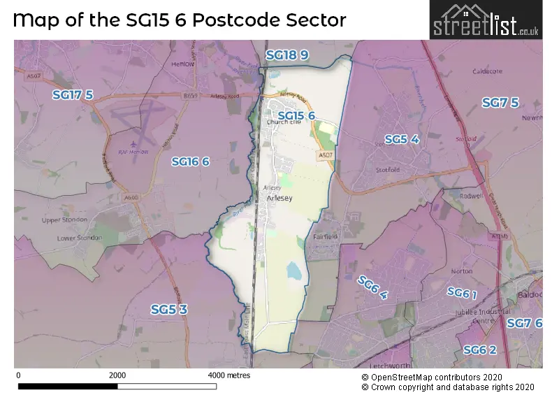 Map of the SG15 6 and surrounding postcode sector