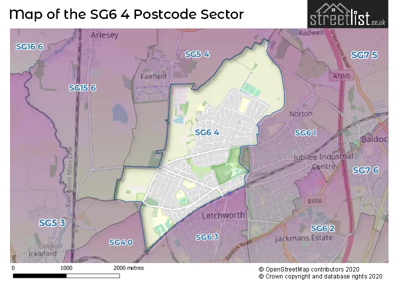 Map of the SG6 4 and surrounding postcode sector