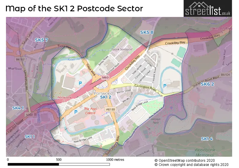 Map of the SK1 2 and surrounding postcode sector