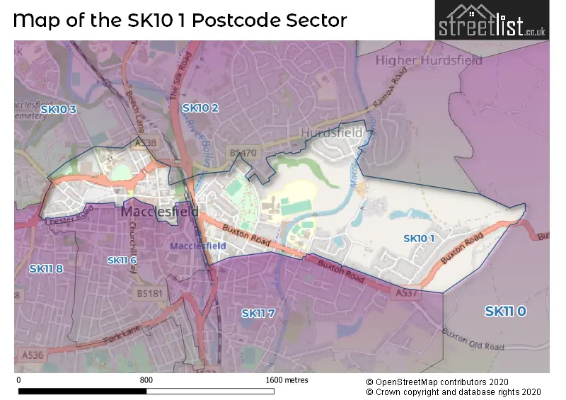 Map of the SK10 1 and surrounding postcode sector