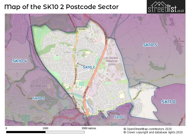 Map of the SK10 2 and surrounding postcode sector