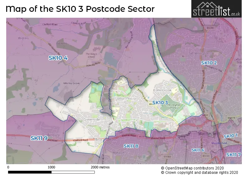 Map of the SK10 3 and surrounding postcode sector