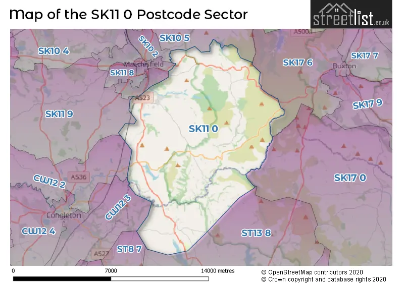 Map of the SK11 0 and surrounding postcode sector