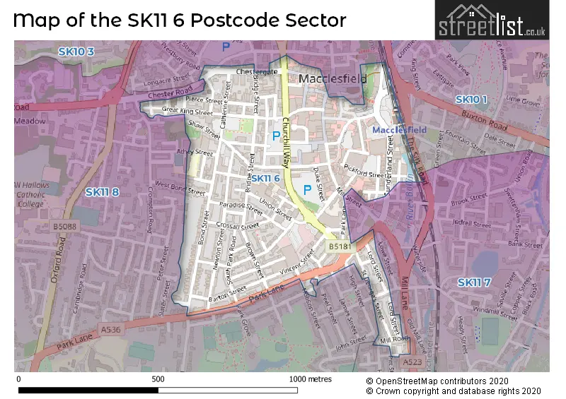 Map of the SK11 6 and surrounding postcode sector