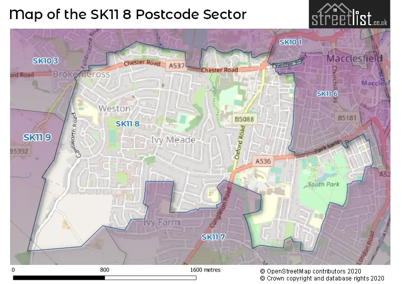 Map of the SK11 8 and surrounding postcode sector