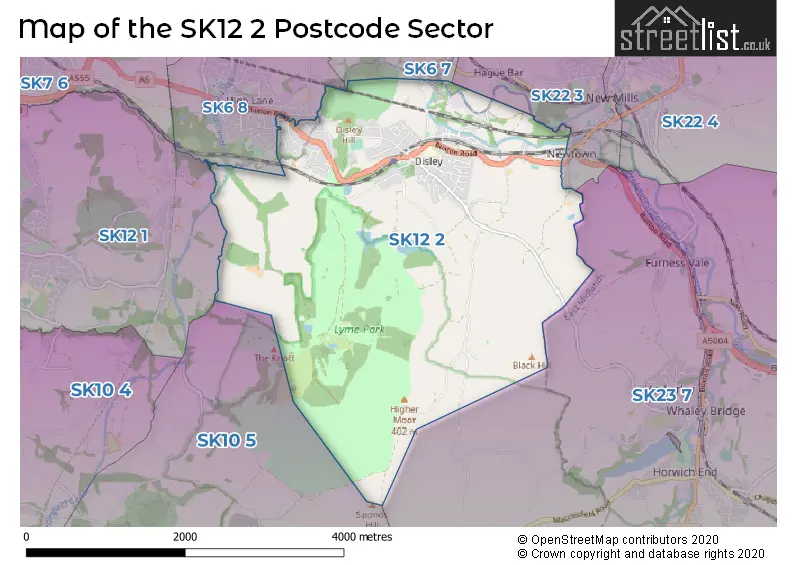 Map of the SK12 2 and surrounding postcode sector