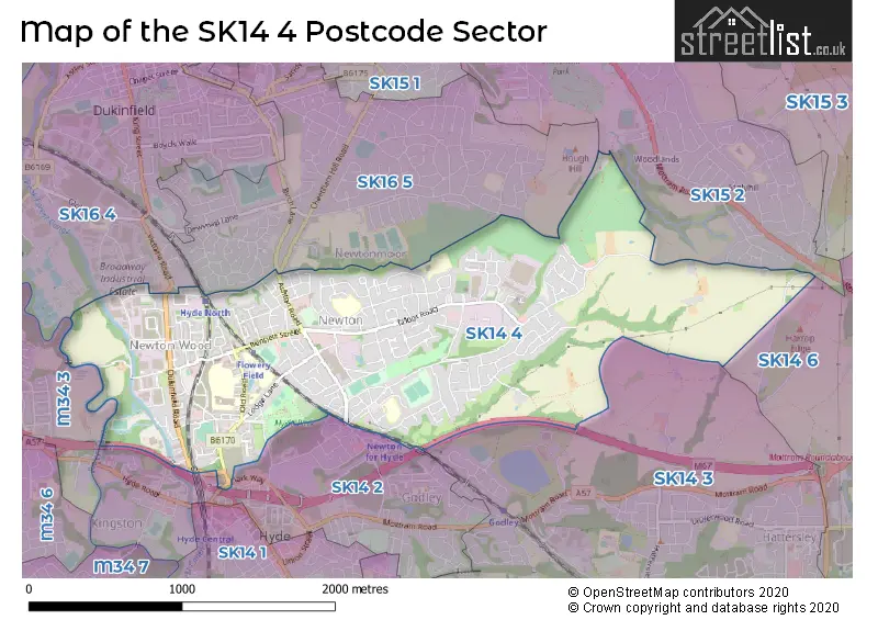 Map of the SK14 4 and surrounding postcode sector